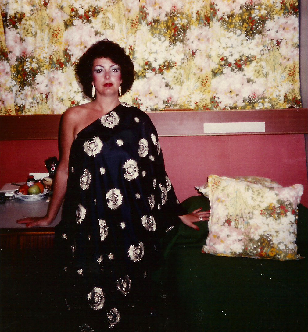 Janice all dressed up for “A Night at the Opera” concert, Norwegian American Vistafjord, 1983