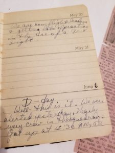 Diary page about D-Day WWII